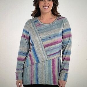 CHRISTOPHER AND BANKS PRINTED HATCHI SPLICED JEWEL NECK TOP 3X NWT